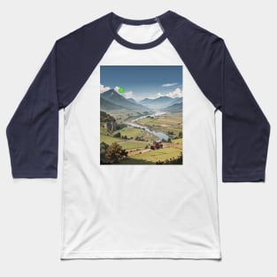 Mountain Field Farm - Aerial Landscape Baseball T-Shirt